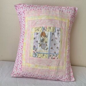 Precious Moments Handmade Pink Yellow Patchwork Quilted Accent Pillow Slipcover